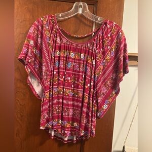 Lush Pink and Red Dolman Sleeve Blouse